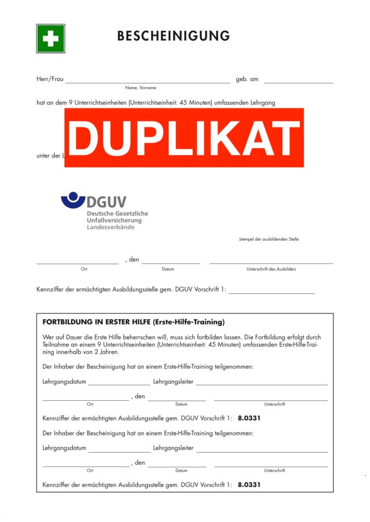 Bescheinigung Duplikat
